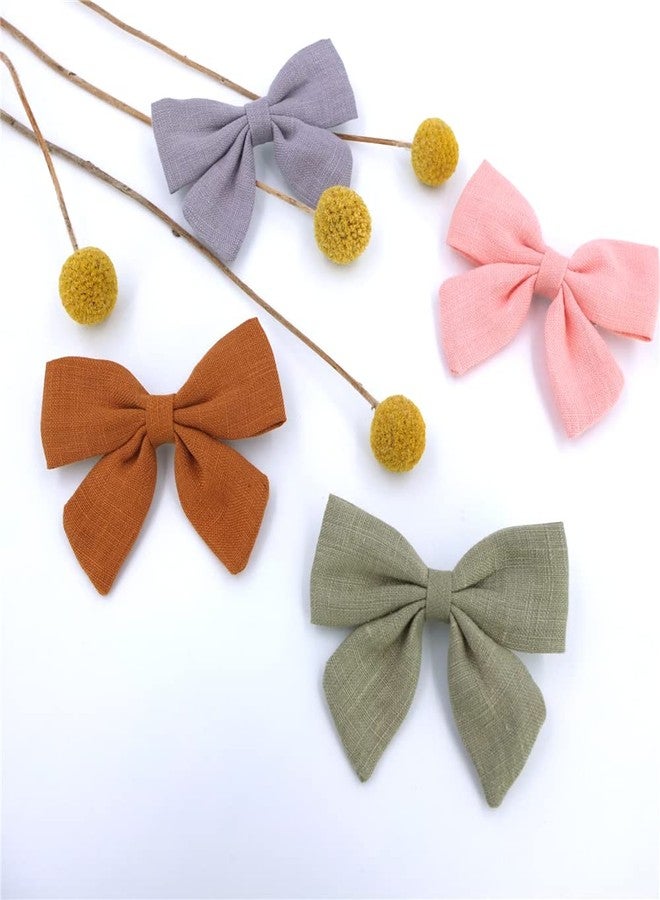 Sugarmelon 12 PCS Linen Bow Hair Clips for Baby Girls Hair Bows Alligator Clips Accessories Infants Toddler Kids Hairgrips (Linen 3.2'' Sailor Bow) - Image 2